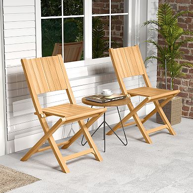 2 Pieces Teak Wood Outdoor Dining Chairs with Slatted Seat
