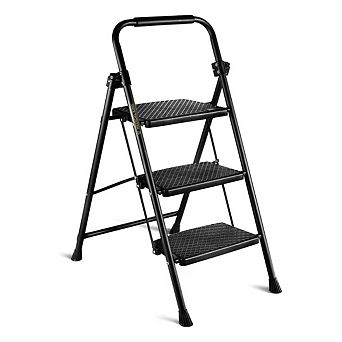 3-Step Folding Step Ladder Lightweight Steel with Wide Anti-Slip Pedals for Home & Office
