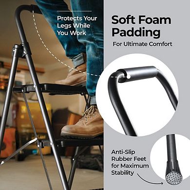 3-Step Folding Step Ladder Lightweight Steel with Wide Anti-Slip Pedals for Home & Office