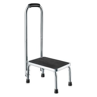 Step Stool with Handle, 330 lbs Capacity Sturdy Chrome Steel Non-Slip Safety Step