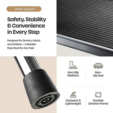 Step Stool with Handle, 330 lbs Capacity Sturdy Chrome Steel Non-Slip Safety Step