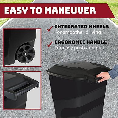 32-Gallon Wheeled Trash Can 2 Pack Heavy-Duty Outdoor Garbage Bins with Snap-Lock Lids