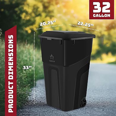 32-Gallon Wheeled Trash Can 2 Pack Heavy-Duty Outdoor Garbage Bins with Snap-Lock Lids