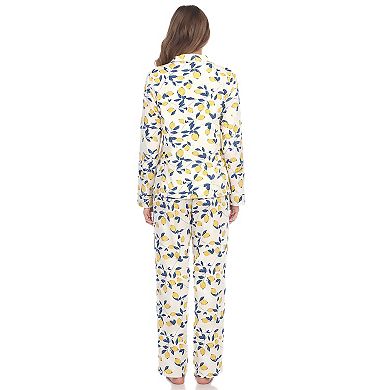 Women's Lemon Print Button Front Pajama Set