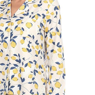 Women's Lemon Print Button Front Pajama Set