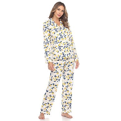Women's Lemon Print Button Front Pajama Set