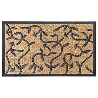 Kate Aurora Ironwork Scroll Designed Coir Bristled Outdoor All Season Welcome Mat With Rubber Trim