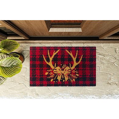 Kate Aurora Christmas Reindeer Bristled Outdoor Welcome Mat