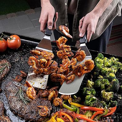 Cheer Collection 18 Piece Stainless Steel Griddle Tool Kit with Spatulas Press and Cooking Essential