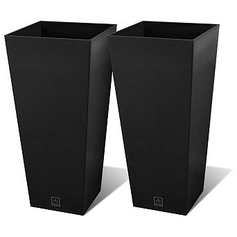 30" Tall Outdoor Planter with Drainage Holes & Insert Tray Durable Modern Resin Design