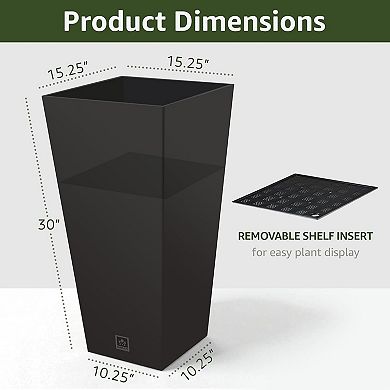 30" Tall Outdoor Planter with Drainage Holes & Insert Tray Durable Modern Resin Design