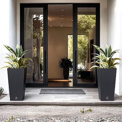 30" Tall Outdoor Planter with Drainage Holes & Insert Tray Durable Modern Resin Design