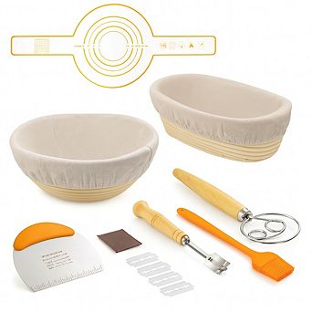 Cheer Collection Bread Proofing Basket Set with Round and Oval Banneton Tools for Artisan Baking