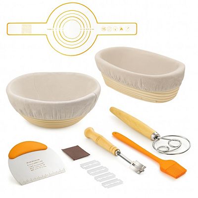 Cheer Collection Bread Proofing Basket Set with Round and Oval Banneton Tools for Artisan Baking