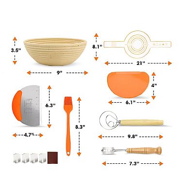 Cheer Collection Bread Proofing Basket Set with Round and Oval Banneton Tools for Artisan Baking