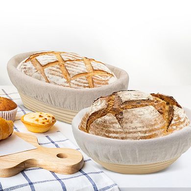 Cheer Collection Bread Proofing Basket Set with Round and Oval Banneton Tools for Artisan Baking