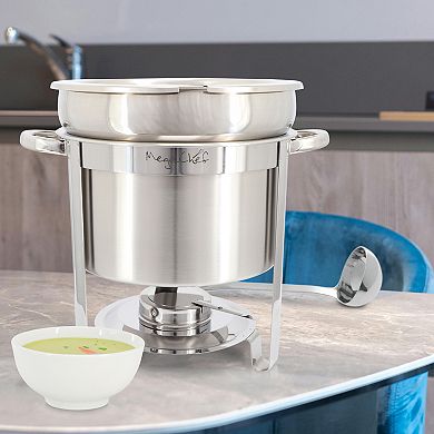 11.6 Quart Round Stainless Steel Professional Soup Chafing Dish in Silver