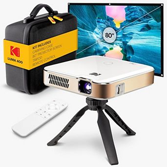 Kodak Luma 400 Smart Projector, HD Portable Pico Projector with 80" Screen, Remote, Tripod & Case
