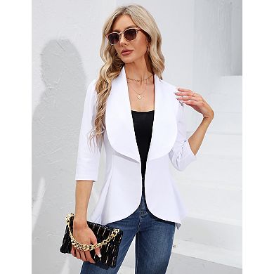 Women's Casual Blazer 3/4 Sleeve Open Front Work Office Jacket