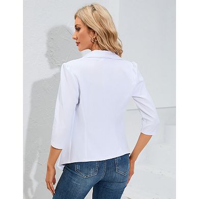 Women's Casual Blazer 3/4 Sleeve Open Front Work Office Jacket