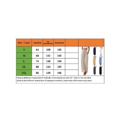 Women's Linen Pants Flowy Wide Leg Beach Pants with Pockets