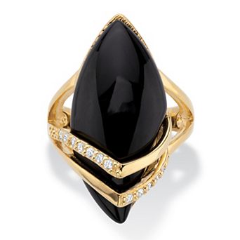 PalmBeach Jewelry .16 TCW Genuine Onyx and Cubic Zirconia Yellow Gold-Plated Marquise Ring