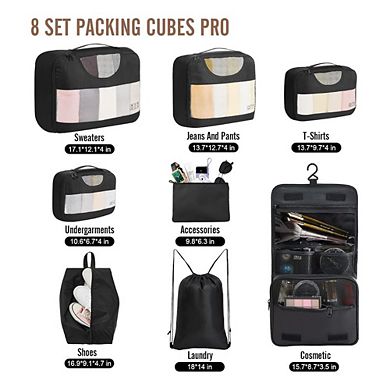 SET-OF-8 TRAVEL TOILETRY BAGS