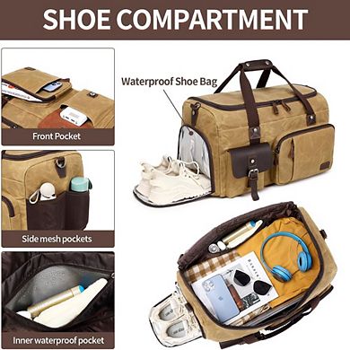 TRAVEL DUFFLE BAG WITH SHOE COMPARTMENT