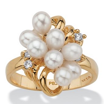 PalmBeach Jewelry Cultured Freshwater Pearl Cluster Cocktail Ring Gold-Plated