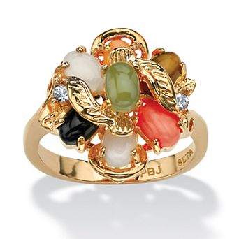 PalmBeach Jewelry Coral, Opal, Jade, Onyx and Tiger's-Eye Cluster Ring in Gold-Plated