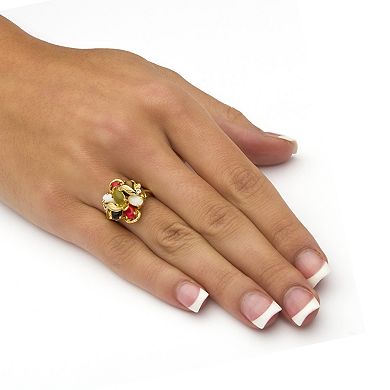 PalmBeach Jewelry Coral, Opal, Jade, Onyx and Tiger's-Eye Cluster Ring in Gold-Plated
