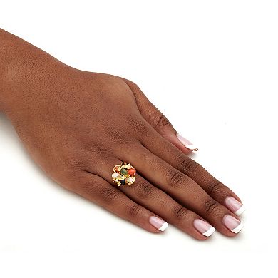 PalmBeach Jewelry Coral, Opal, Jade, Onyx and Tiger's-Eye Cluster Ring in Gold-Plated