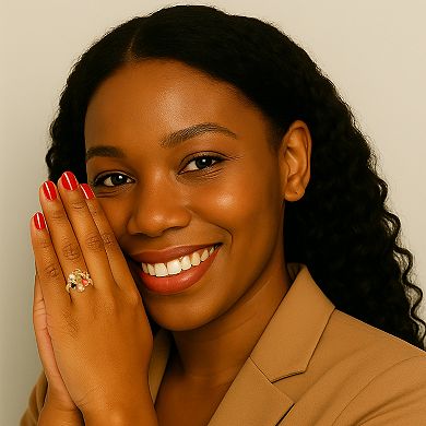 PalmBeach Jewelry Coral, Opal, Jade, Onyx and Tiger's-Eye Cluster Ring in Gold-Plated