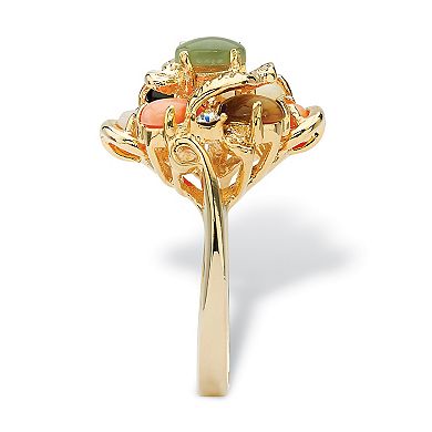 PalmBeach Jewelry Coral, Opal, Jade, Onyx and Tiger's-Eye Cluster Ring in Gold-Plated