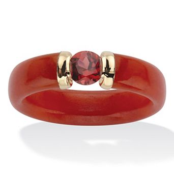 PalmBeach Jewelry .60 ct w. Genuine Red Jade and Round Cut Red Garnet 10k Solid Gold Ring