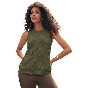Jessica London Women's Plus Size Sleeveless Cable Shell