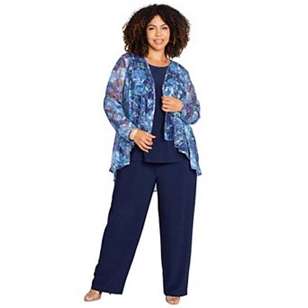 Catherines Women's Plus Size Cascade Embroidered 3 pc Pant Set