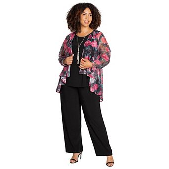 Catherines Women's Plus Size Cascade Embroidered 3 pc Pant Set