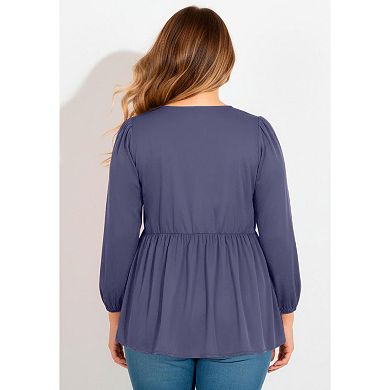 Avenue Women's Plus Size V-Neck Blouson Elastic Waist Blouse