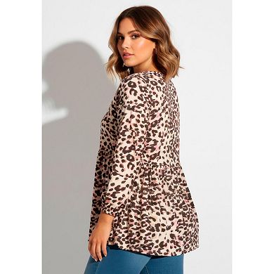 Avenue Women's Plus Size V Neck Blouson Elastic Waist Blouse