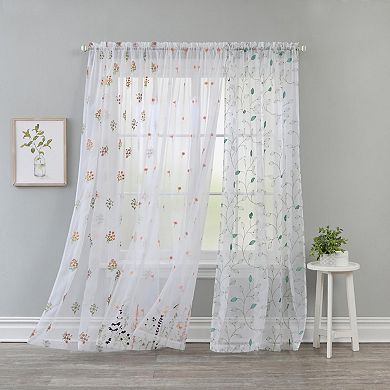 BrylaneHome Allover Embroidered Voile Panel