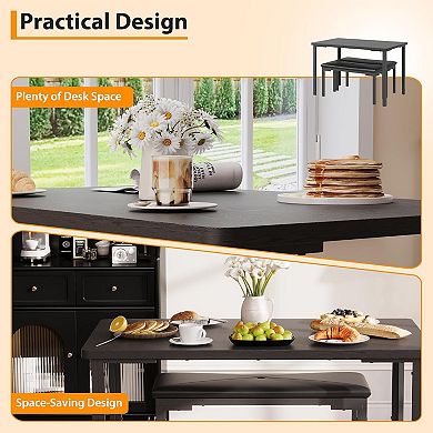 4-Piece Dining Set with 2 Benches, Metal Frame, Space-Saving Table for Dining Room