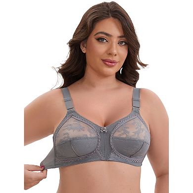 Women's V-Neck Full Cup Wireless Adjustable Straps Bralette Lace Back Double Breasted Everyday Bras
