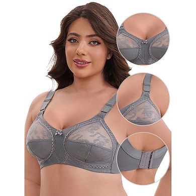Women's V-Neck Full Cup Wireless Adjustable Straps Bralette Lace Back Double Breasted Everyday Bras