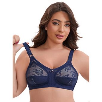 Women's V-Neck Full Cup Wireless Adjustable Straps Bralette Lace Back Double Breasted Everyday Bras