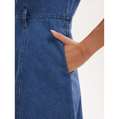 Women's Denim Dress Button Down Short Sleeve Belted Casual Jean Shirt Dresses
