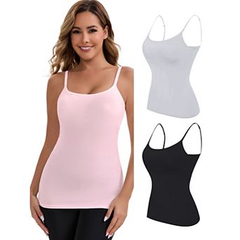 Women's Modal Adjustable Spaghetti Straps Tank Top Wireless Cup Slimming U Back Undershirts 3 Packs