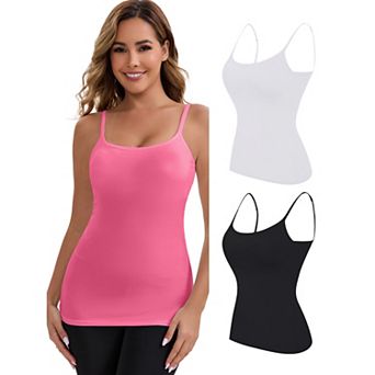 Women's Modal Adjustable Spaghetti Straps Tank Top Wireless Cup Slimming U Back Undershirts 3 Packs