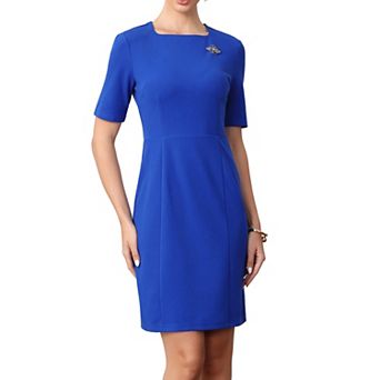 Sheath Pencil Dress for Women's Square Neck Short Sleeve Work Business Casual Cocktail Dresses