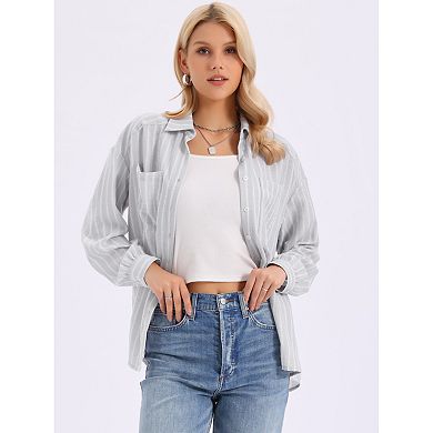 Striped Button Down Shirt for Women Long Sleeve Casual Collared Work Blouses Tops